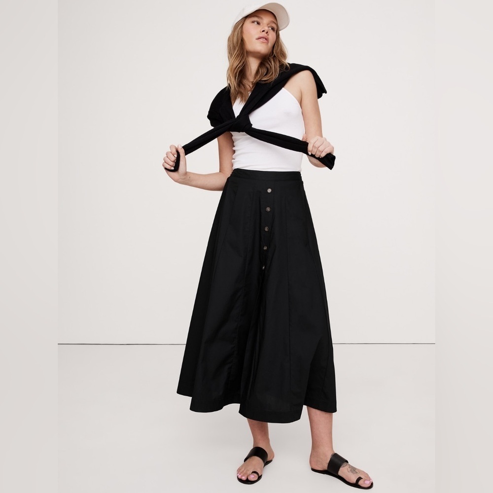 NWT Banana Republic Poplin Button Down Long Black Midi Skirt Sz XXL (#743513) - Picture 1 of 9
